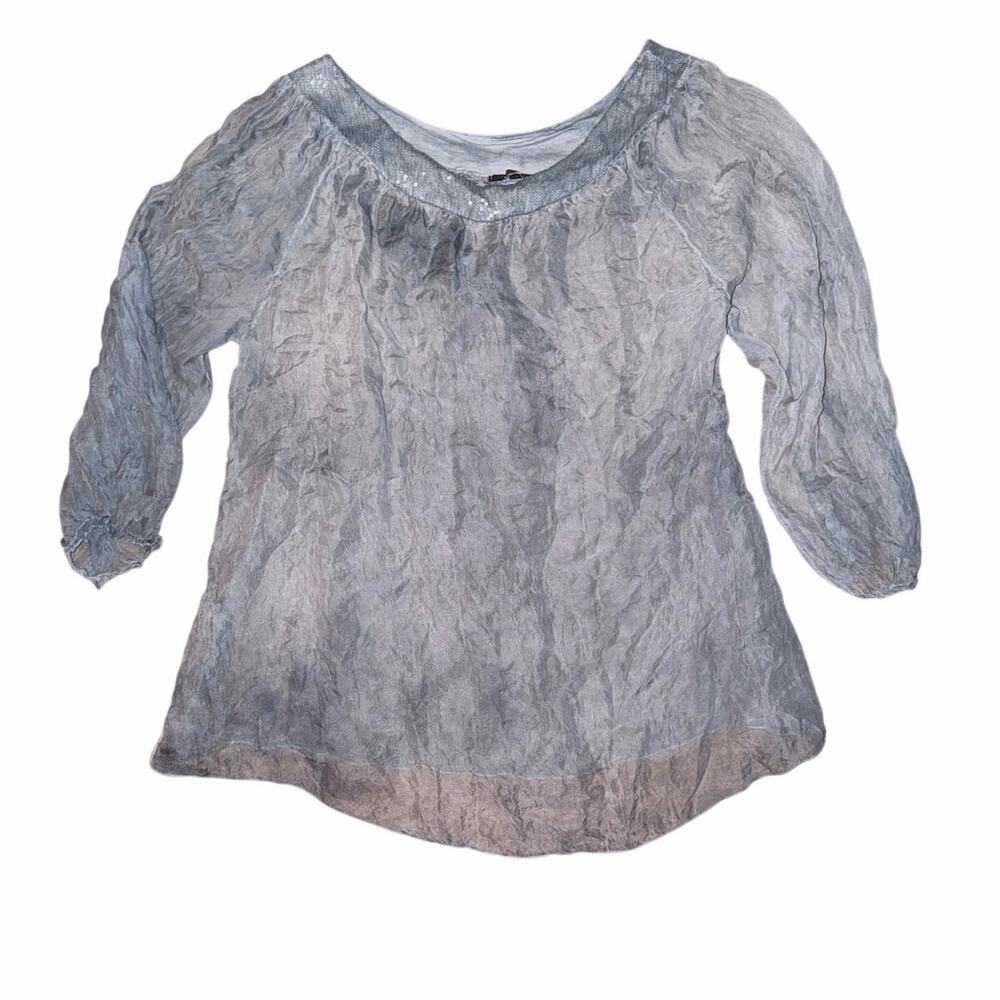 Piazza Roma blue tiedye 100% silk sheer blouse top made in Italy medium coastal